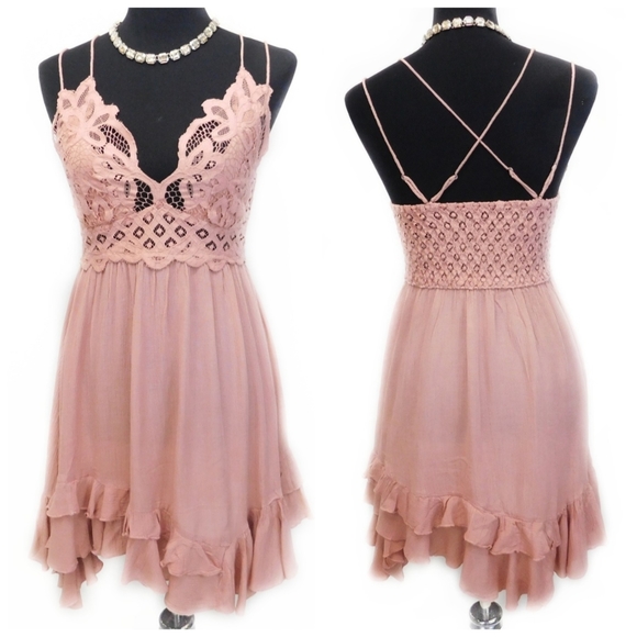 FREE PEOPLE Summer Antique Rose Crochet & Lace Bodice Party Dress - Picture 5 of 7
